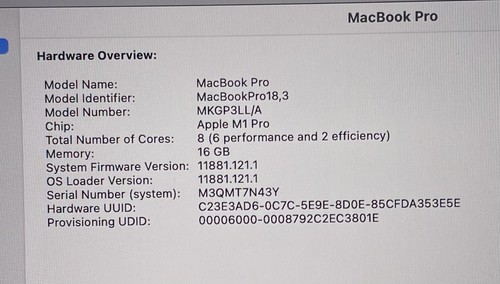 APPLE MACBOOK PRO A2442 M1 PRO 2021 14" 16GB 512GB--GRADE F--READ DESCRIPTION - Photo 2/12