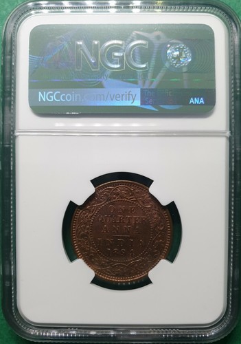 1894(C) BRITISH INDIA 1/4 ANNA VICTORIA EMPRESS COPPER  NGC MS 62 RB - Picture 2 of 2