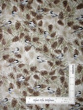 Christmas Birds Pine Silver Cotton Fabric Timeless Treasures CM7760 25" Length