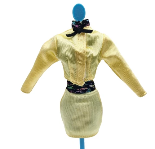 Vintage Barbie Yellow Satin Outfit Top And Skirt Fashion Suit 1994