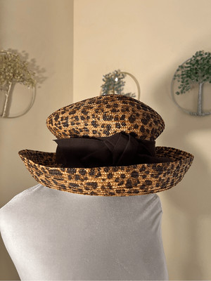 Eric Javits Tan Straw Hat with Leopard Print Champ II Visor Hat｜Sun-Blocking Visor Hat | Eric Javits main image 2