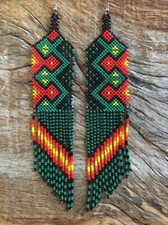Tribal Earrings Native Large Boho American Seed Beads Handmade Earring