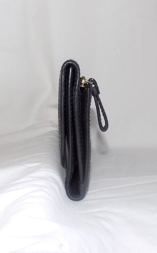 COACH Vintage Black Leather w/"CC" Logo Canvas Trim Tri-Fold Large Wallet Clutch - Picture 3 of 9