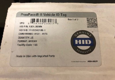 HID 1351LBSMN ProxPass II Vehicle ID Proximity Tags 25 in each box- New