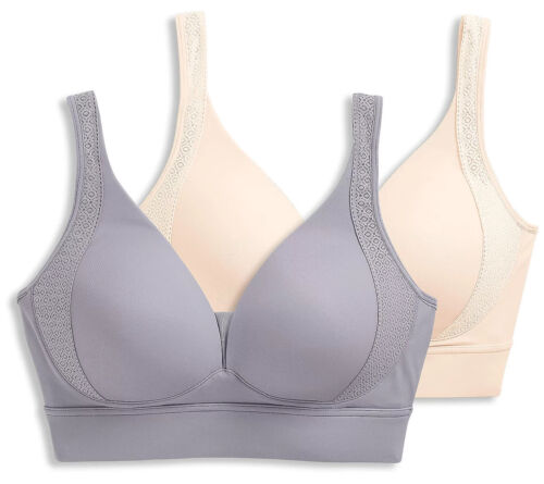 NWT Pk of 2 Jockey Forever Fit Bras Soft Touch Lace V-Neck Molded Cup Grey/Blush