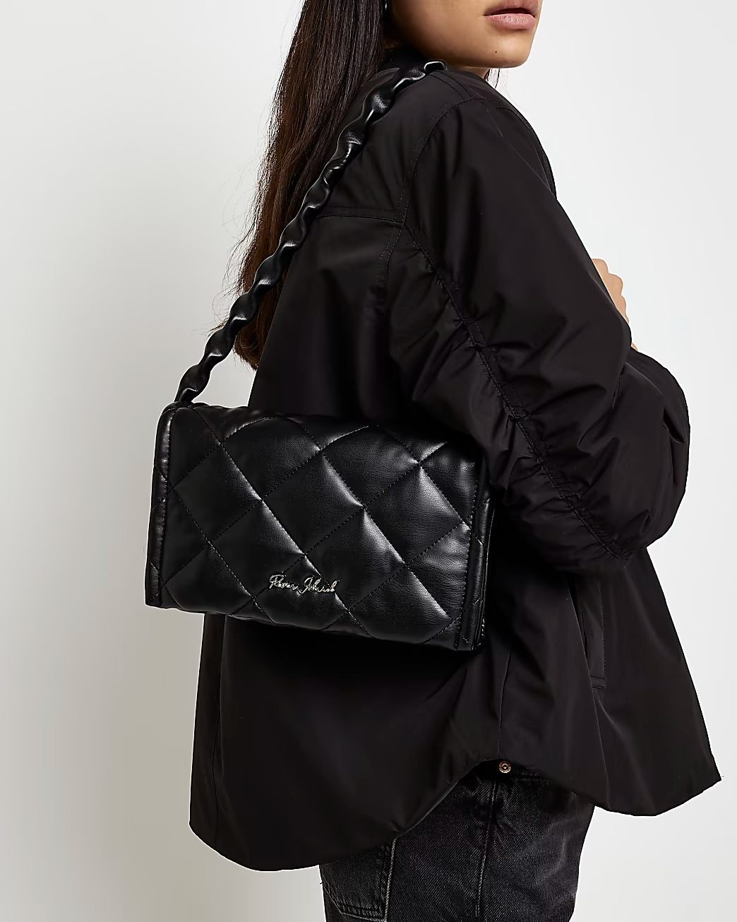RIVER ISLAND quilted shoulder black medium bag Brand new with tags eBay