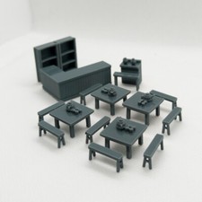 1/87 HO Scale Inn Interior Dining Table Chairs And Bar Counter Model Set