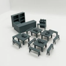 1/87 HO Scale Inn Interior Dining Table Chairs And Bar Counter Model Set