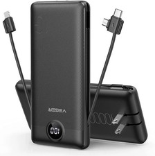 VEGER 10000mAh Portable Charger with Built-in Cables & Wall Plug USB-C -