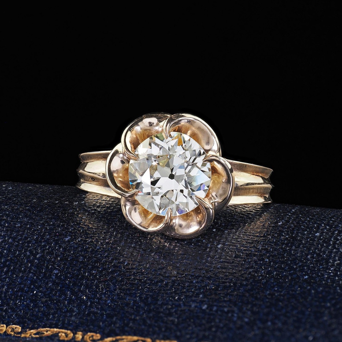 Vintage Estate 14K Yellow Gold Old Euro Cut Diamond Floral 