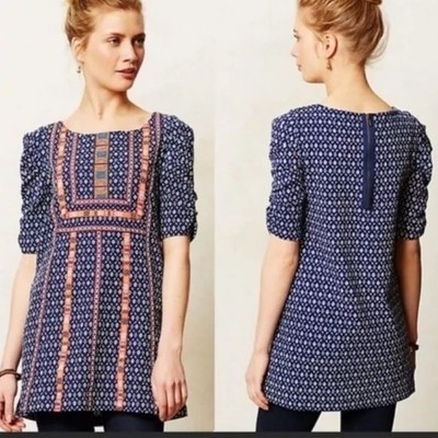 Anthropologie Akemi + Kin  Womens Sz S Seva Embroidered Tunic  Top  Ss