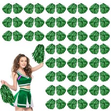 60 Pcs Cheerleading Pom Poms Cheer Pompoms Metallic Foil Pompoms with Plastic...
