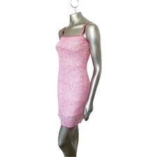 Y2K GUESS Pink Mesh Slip Dress Sheer Mini Spaghetti Strap 90s 2000s Clubwear