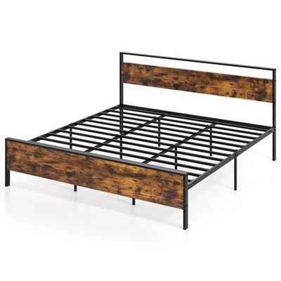King Size Bed Frame with Wooden Headboard and Footboard Under-Bed Storage