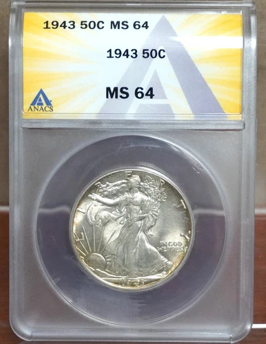 1943 WALKING LIBERTY HALF DOLLAR ANACS MS64 7765673