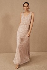 BHLDN By Anthropologie Blaise Dress Size 8 Blush Beaded Maxi