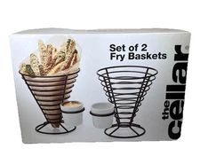 Macy’s The Cellar 2 Pcs Conical Stainless Wire Fry Appetizer Baskets & Dip Bowls