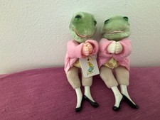 2 vtg 1985 'Mr. Jeremy Fisher' Clip On BEATRIX POTTER Plush Mini Frog Eden Toys