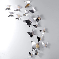 48 Pieces Butterfly Wall Decor DIY 3D Mirror Butterfly Stickers Removable Decals