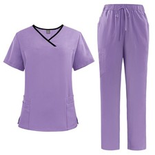 Women  s Medical Scrub Set: Stretchy V-Neck Top  Slim-Fit Pants