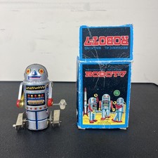 Robot-7 Mechanical Walking Wind Up Toy Tin Litho Schylling