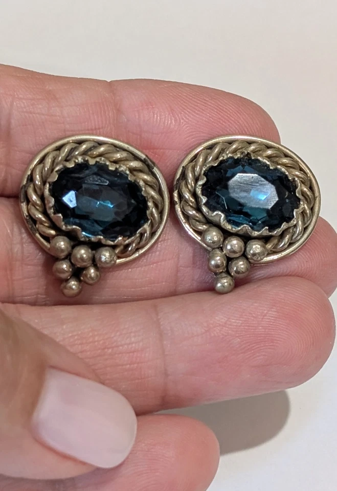 Brincos vintage de prata esterlina 925 10 cttw azul natural turmalina indiolita - Imagem 2 de 4