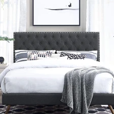 Helena Tufted Button Fabric Upholstered Full/Queen Headboard with Nailhead Trim