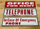 Vintage tin tacker metal signs telephone emergency phone office 4 1/4" x 14"