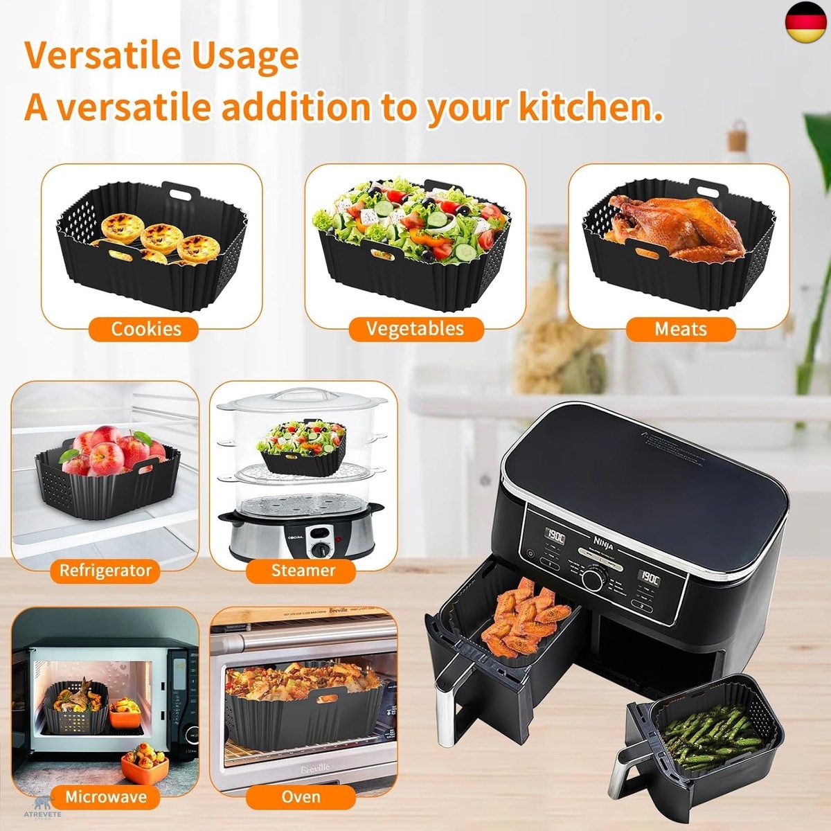 2 Stück Airfryer Silikonform Für Ninja Crispi - 4-in-1 Einsätze 21cm & 16cm Hitzebeständig