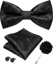 Paisley Pre-tied Bow Tie and Pocket Square Cufflinks Lapel Pin Sets for Men