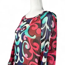 Diane von Furstenberg Shift Dress Sheer 100% Silk Georgette Eribec Blue Pink 2