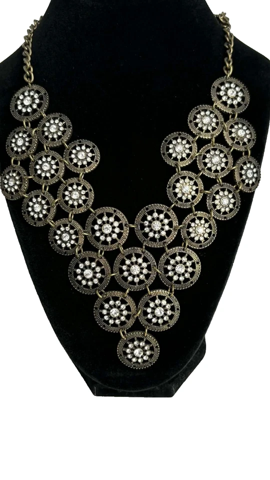 复古风格大胆青铜水晶奖章围兜项链声明珠宝首饰 — 第 2/4 张图片