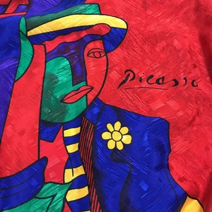 Blouson veste en soie réversible vintage années 80 motif Picasso unisexe taille 54 cm