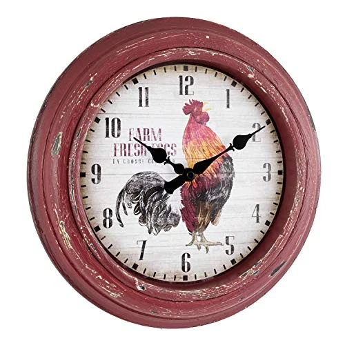  12 Inch Distressed Red Rooster Quartz Wall Clock - 404-3630  - Image 4 of 4