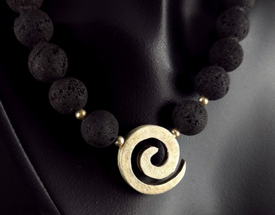 Kette Silber 925 Lava perlen schwarz Spirale massiv - elegant & zeitlos schön