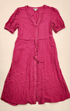 Amazon Essentials Pink Solid V-Neck Shirt Dress Puff Short Sleeve Midi XS