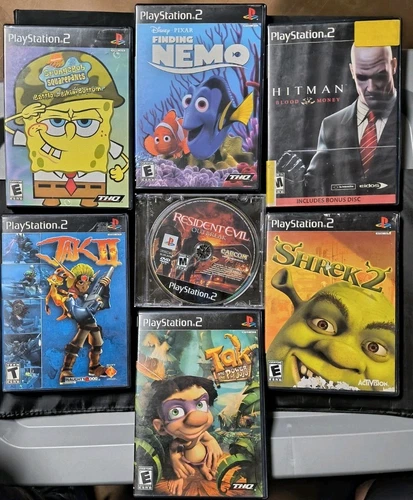 (7) PS2 Game Lot Jak 2 Resident Evil Outbreak Nemo SpongeBob Hitman + 🔥