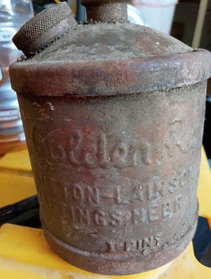   Antique Vintage Golden Rod Pint Oil Can Dutton-Lainson Co Hastings Nebraska  