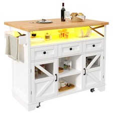 Kitchen Island on Wheels, Storage Trolley w/ Drop Leaf Top, Drawers & Shelves