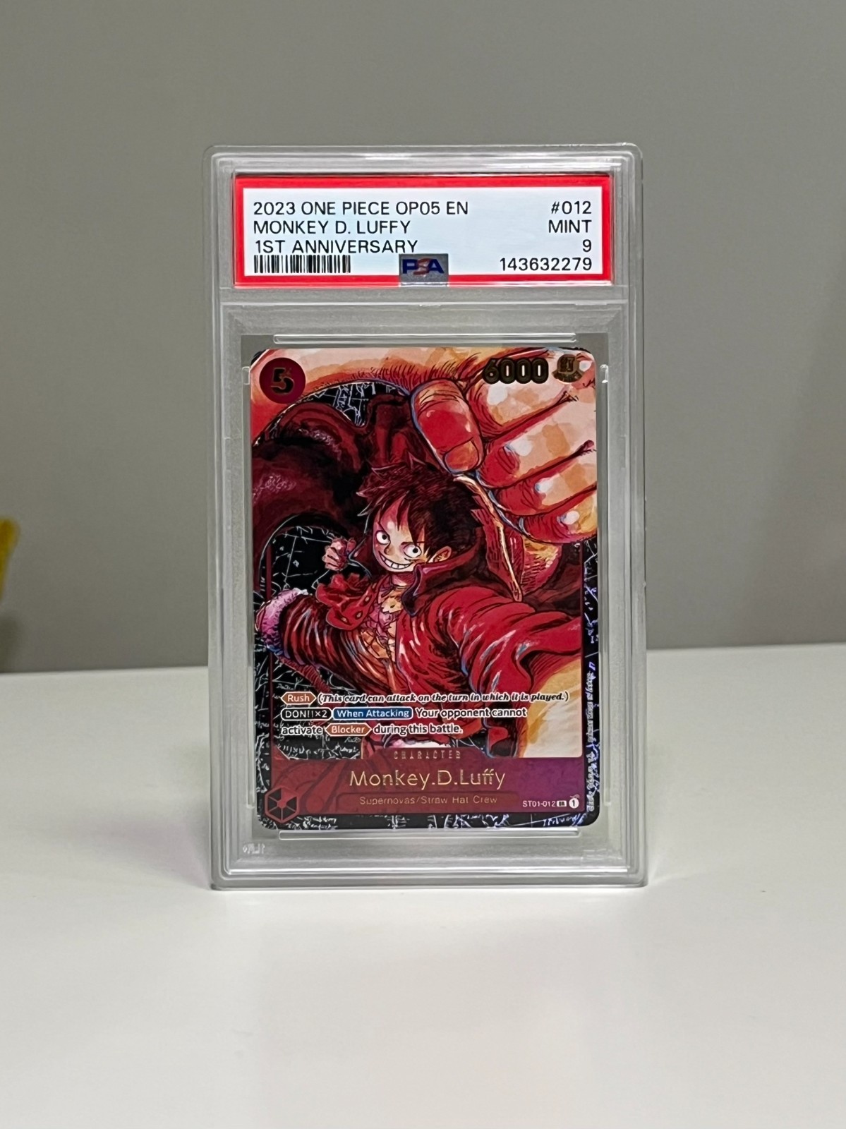 2023 ONE PIECE OP05 EN MONKEY D.LUFFY 1ST ANNIVERSARY #012 PAS9 GEM MINT