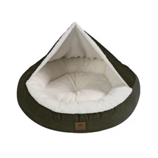 Charlie's Pet Hooded Corduroy Snookie Pet Nest (Olive) - Medium