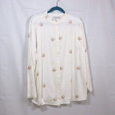 Coldwater Creek Butterfly Shirt 2X White Womens Embroidered Button Up Top