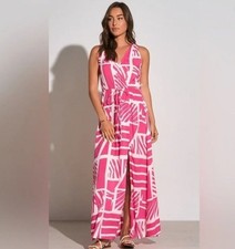 Elan Fuchsia Pink White Sleeveless Maxi Dress MEDIUM Sheer Spaghetti Straps