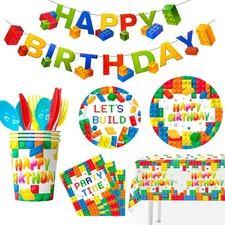 129 Pcs Building Blocks Party Decoration Lego Party Tableware Plates Cups