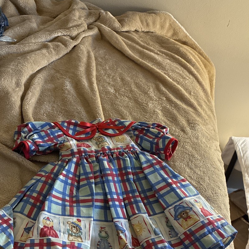 Daisy Kingdom Plaid Multicolor Ribbon Bow Doll Dress with  Animal Print fits 18”