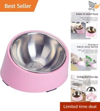 Slanted Dog and Cat Bowl Non Spill Non Slip Small Pet Food Feeder Pink