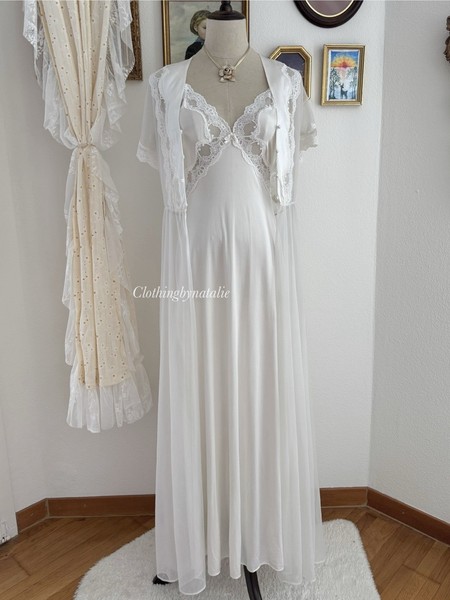 Vandermere Valmode White Nylon Peignoir Mix Set Size S -Excellent Cond*READ*