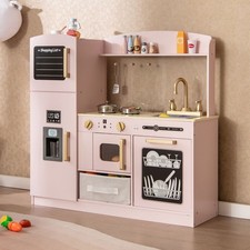 Toy Kitchen Set with Lighted Microwave, Gift for Boys & Girls 3+ Years Old Pink
