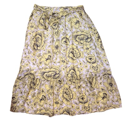 Ann Taylor Factory Size 14 Yellow Vacation Floral Print Belted Tiered Maxi Skirt