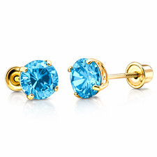 14K Solid Yellow Gold 6mm Round Birthstone Stud Earrings with screw back